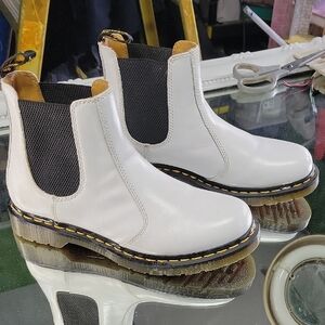 Womens 10 Dr. Martens 2976 smooth leather Chelsea boot in white  yellow stitch
